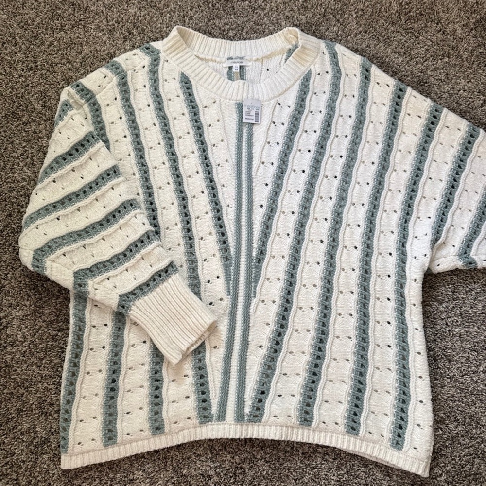 Maurices Cream and Blue Striped Sweater